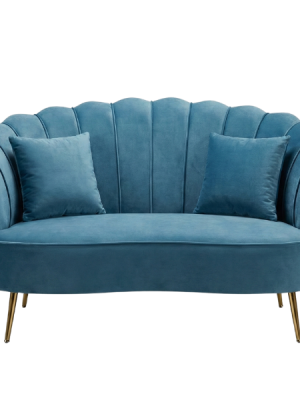 Blue Velvet Shell 2-Seater Sofa with Gold Legs