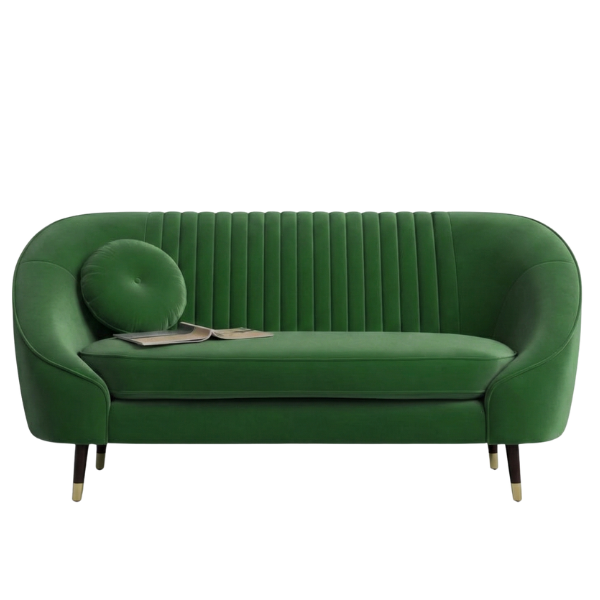 Emerald Green Velvet Curved 3-Seater Sofa