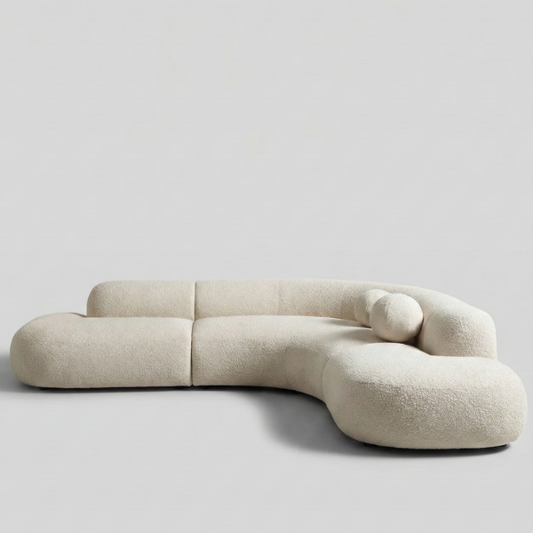 Cream Bouclé Curved Modular Cloud Sofa