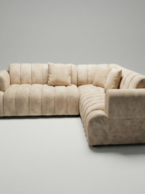 The Biko - Beige Channel Tufted L-Shape Sectional Sofa