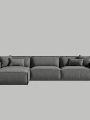 The Kathrada - Grey Modular Block L-Shape Sofa with Piping