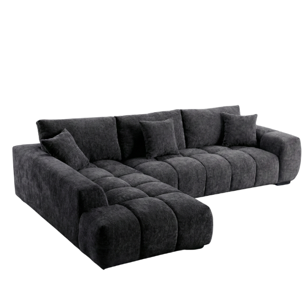 The Madiba - Charcoal Textured Chenille L-Shape Sectional Sofa
